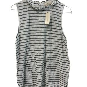 Anthropologie t.la Ivory Navy Striped Ruffle Neck Sleeveless Tank Top S NEW